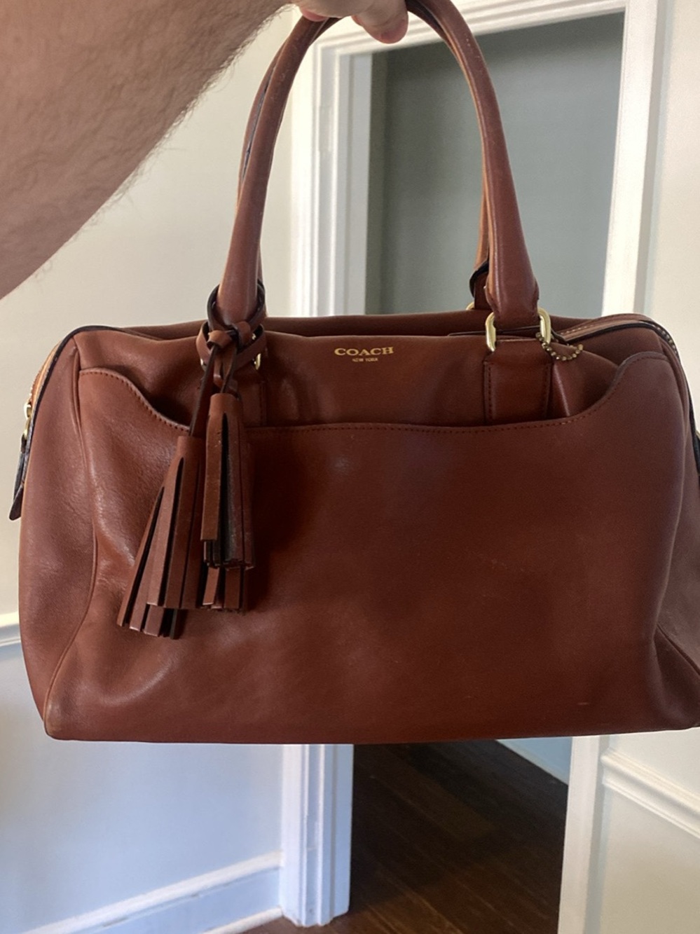 Coach Cognac Leather Satchel with Tassel Accents - Picture 2 of 8